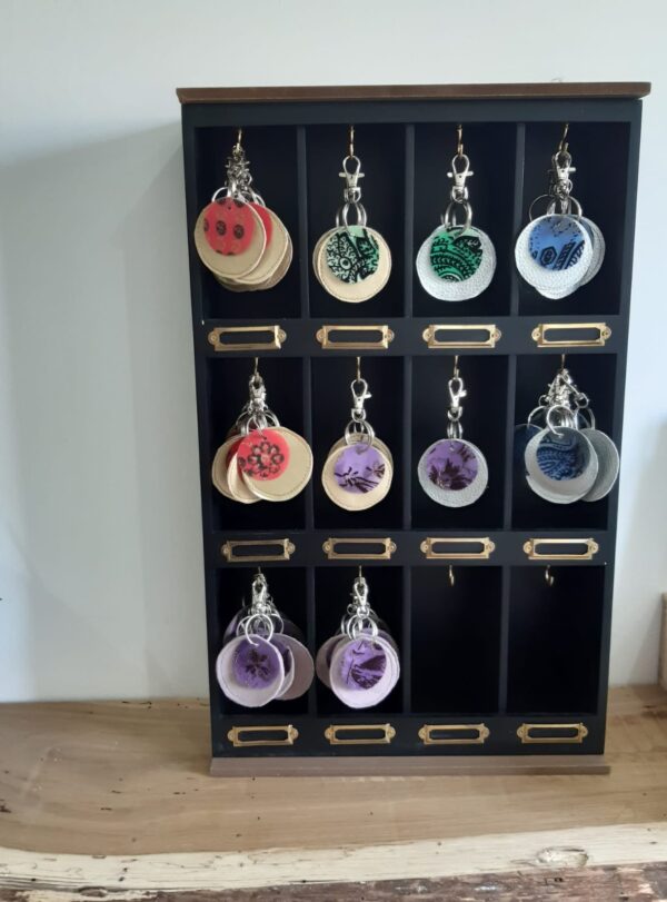 Porte clef en soie et simili cuire doré